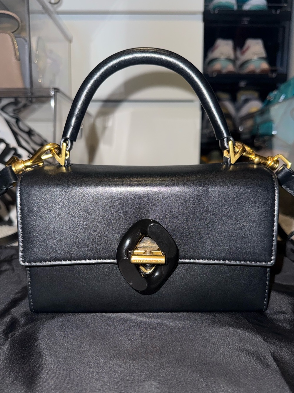 Rebecca Minkoff Black Leather G Mini Top-Handle Crossbody